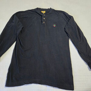Men's Duck Head Black Long Sleeve Henley Shirt Size M